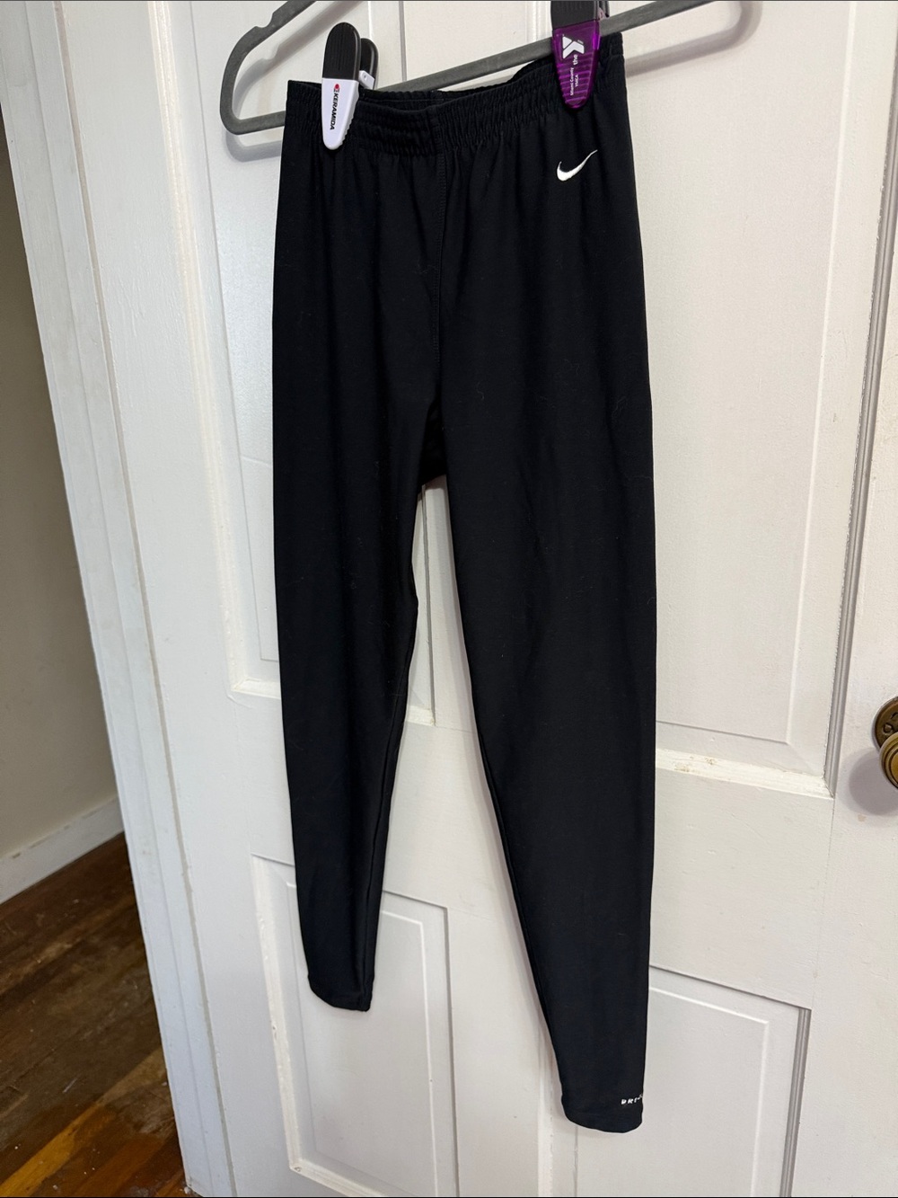 Nike Black Girls' Leggings with White Swoosh Logo
